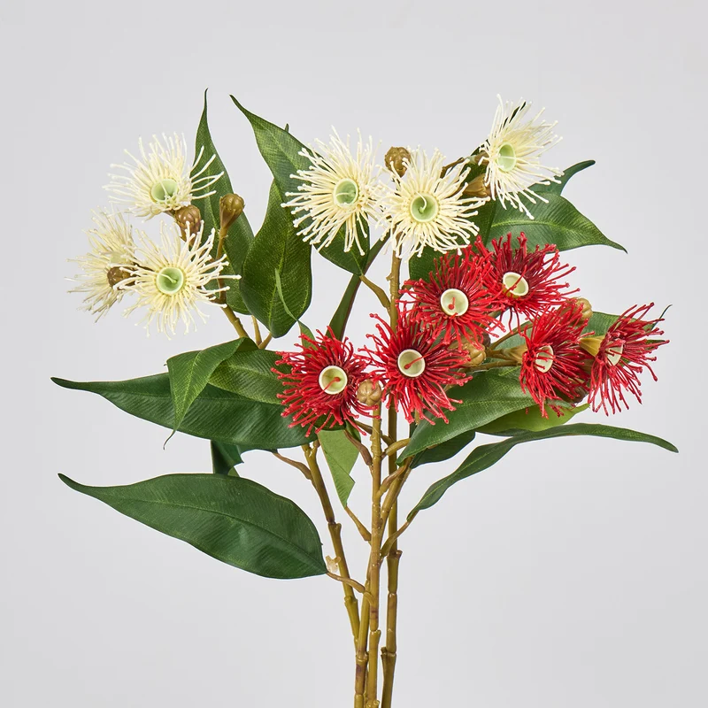 Künstliche Blumenarrangement, 3 Blütenköpfe (Wilder Hafer, Eukalyptus, Pusteblume, Zwiebelblume), 48 cm, single Stem, für Hochzeit, Dekoration, Innenraum