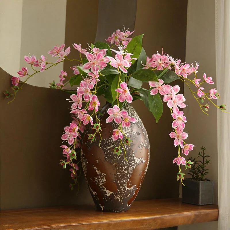 Künstliche Jasminblüten, 1 Stiel mit 9 Blüten, 80 cm, Seidenstoff, für Hochzeit, Innenraum, Schaufenster