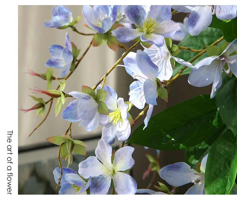 Künstliche Jasminblüten, 1 Stiel mit 9 Blüten, 80 cm, Seidenstoff, für Hochzeit, Innenraum, Schaufenster