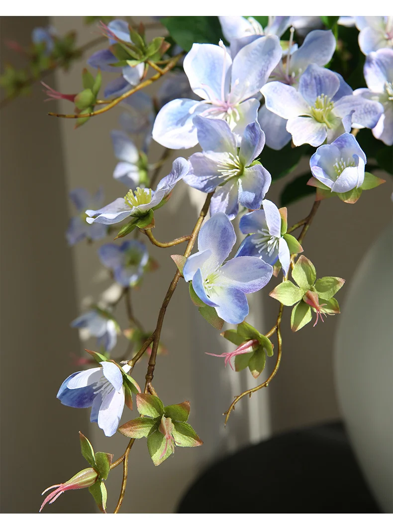 Künstliche Jasminblüten, 1 Stiel mit 9 Blüten, 80 cm, Seidenstoff, für Hochzeit, Innenraum, Schaufenster