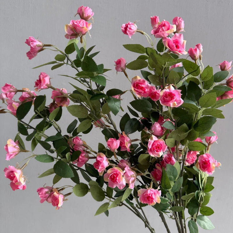 Künstliche Mini-Rosen-Busch mit 18 Blüten, 64 cm, Seidenblumen für Innenraum-Deko, Hochzeit, Event