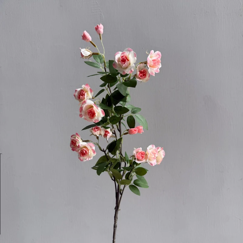 Künstliche Mini-Rosen-Busch mit 18 Blüten, 64 cm, Seidenblumen für Innenraum-Deko, Hochzeit, Event