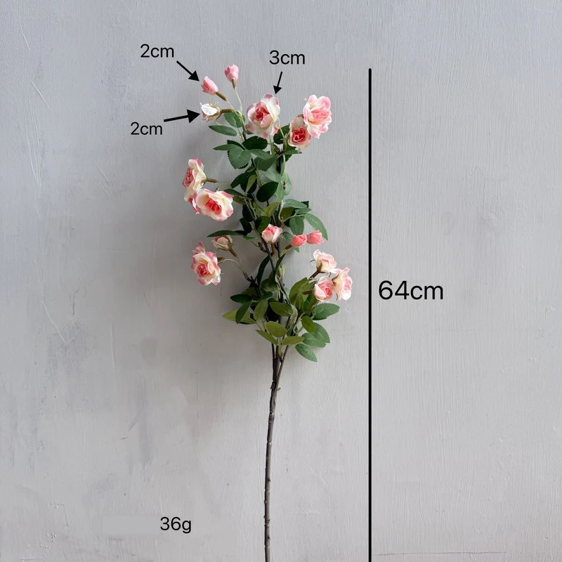Künstliche Mini-Rosen-Busch mit 18 Blüten, 64 cm, Seidenblumen für Innenraum-Deko, Hochzeit, Event