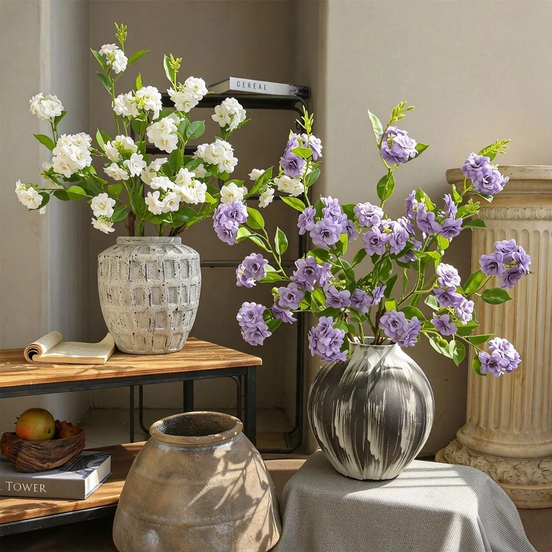 Künstliche Kamelien-Blüte, 1 Stiel mit 17 Blüten, 87 cm Höhe, aus Seidenstoff, für Innendekoration