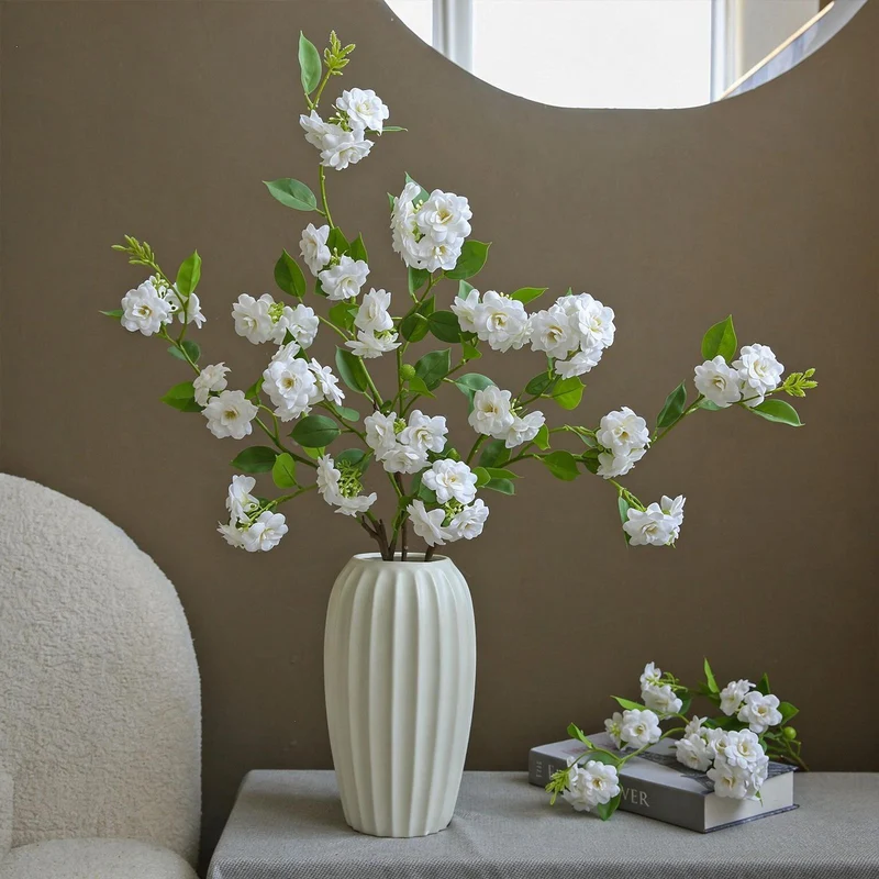 Künstliche Kamelien-Blüte, 1 Stiel mit 17 Blüten, 87 cm Höhe, aus Seidenstoff, für Innendekoration