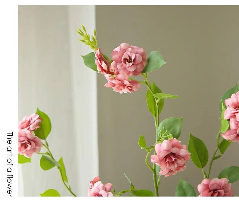 Künstliche Kamelien-Blüte, 1 Stiel mit 17 Blüten, 87 cm Höhe, aus Seidenstoff, für Innendekoration