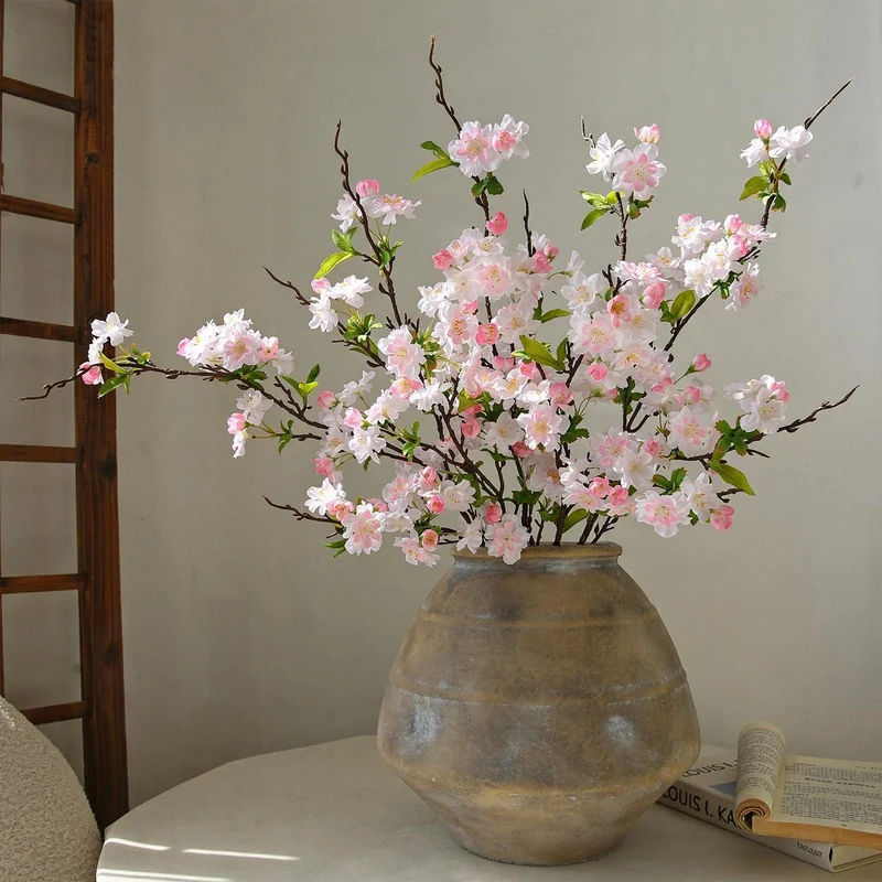 Künstliche Kirschblüte Linglong, Einzelstiel mit 25 Blüten, 92 cm, Seidenstoff, für Innenraum-Deko, Hochzeiten, Geschäfte