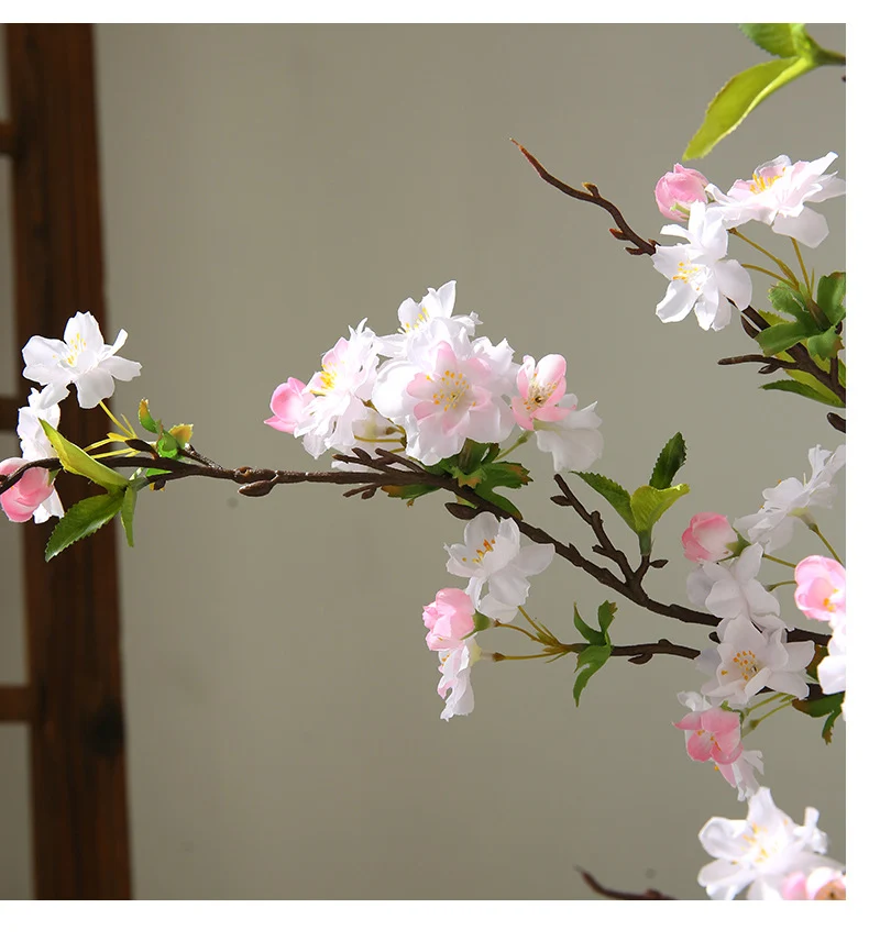Künstliche Kirschblüte Linglong, Einzelstiel mit 25 Blüten, 92 cm, Seidenstoff, für Innenraum-Deko, Hochzeiten, Geschäfte