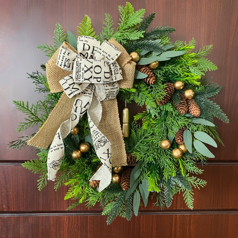 Weihnachts-Tannenzapfen-Glocken-Kranz, Türdekoration, 45 cm Durchmesser, Landhausstil, Kunststoff & Metall & Naturmaterialien