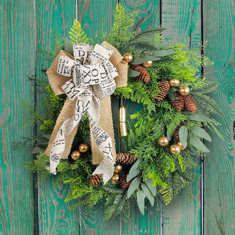 Weihnachts-Tannenzapfen-Glocken-Kranz, Türdekoration, 45 cm Durchmesser, Landhausstil, Kunststoff & Metall & Naturmaterialien