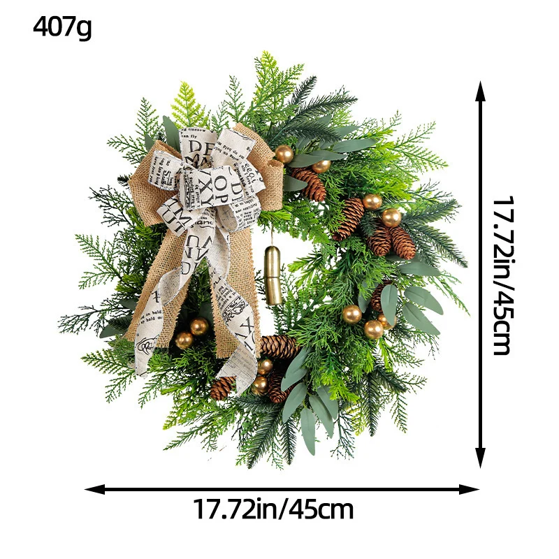 Weihnachts-Tannenzapfen-Glocken-Kranz, Türdekoration, 45 cm Durchmesser, Landhausstil, Kunststoff & Metall & Naturmaterialien