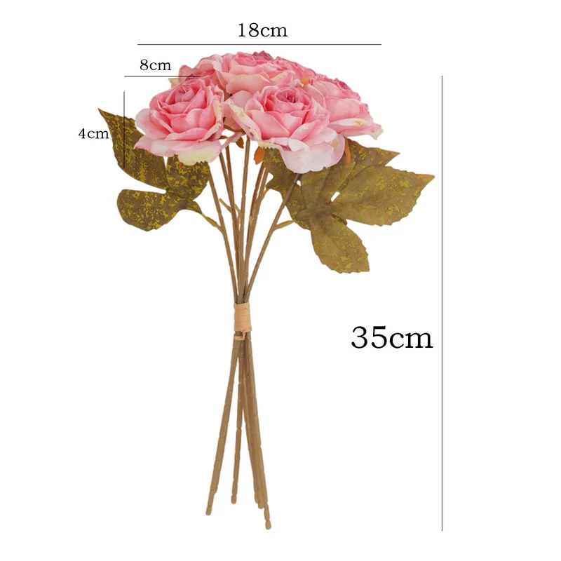 7-Blüten-Rosenstrauß, künstliche Vintage-Rosen, 35 cm, für Hochzeit, Dekoration, Innenraum