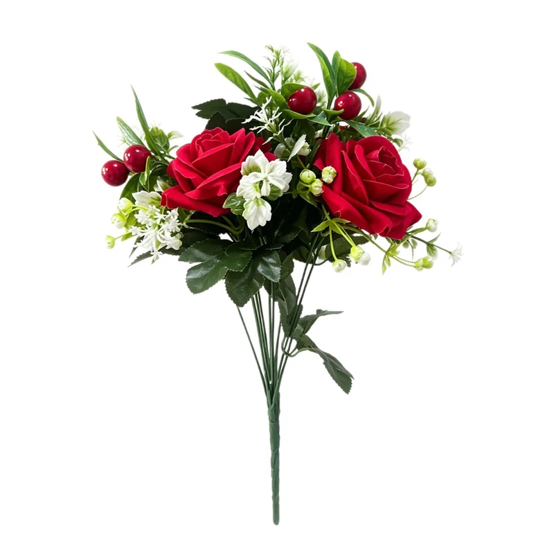 45 cm künstliche Weihnachtsrose aus Seidenstoff, 2 Blüten, rot – Dekoration für Hochzeit & Fest, langlebig, allergenfrei