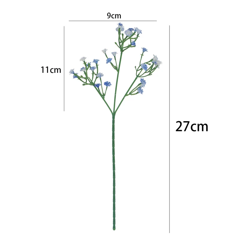 10er Set künstliche Gypsophila (Schleierkraut) Stiele – 27 cm, Silikon, Hochzeit Dekoration, Floristik, Innenraum, weiß & himmelblau