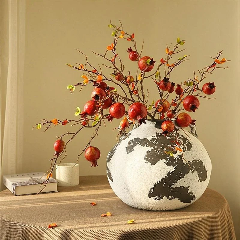 Künstlicher Granatapfelzweig, 81 cm, 6 Blüten, Seidenblumen-Deko für Innenraum, Fensterdisplay, Eventgestaltung