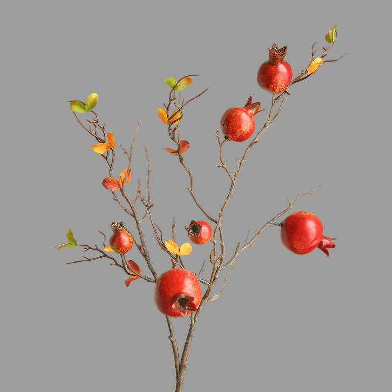 Künstlicher Granatapfelzweig, 81 cm, 6 Blüten, Seidenblumen-Deko für Innenraum, Fensterdisplay, Eventgestaltung