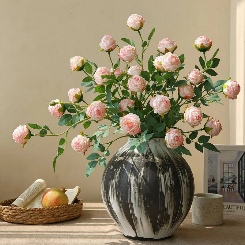 Künstliche Rose mit 3 Blüten, Einzelstiel, 57 cm, Seidenstoff, für Wohnzimmer und Tischdekoration