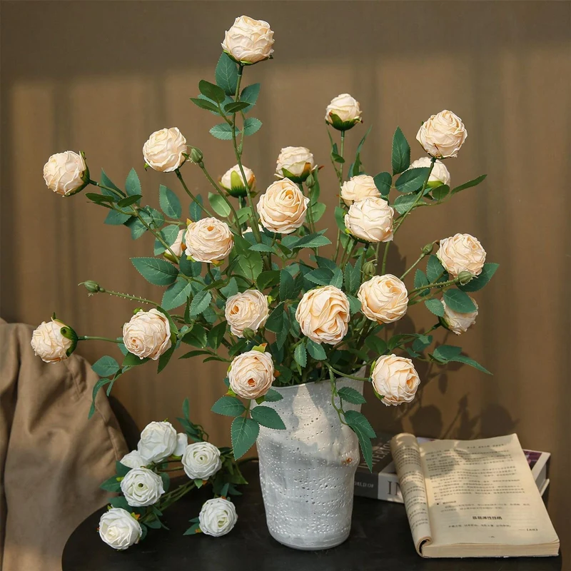 Künstliche Rose mit 3 Blüten, Einzelstiel, 57 cm, Seidenstoff, für Wohnzimmer und Tischdekoration