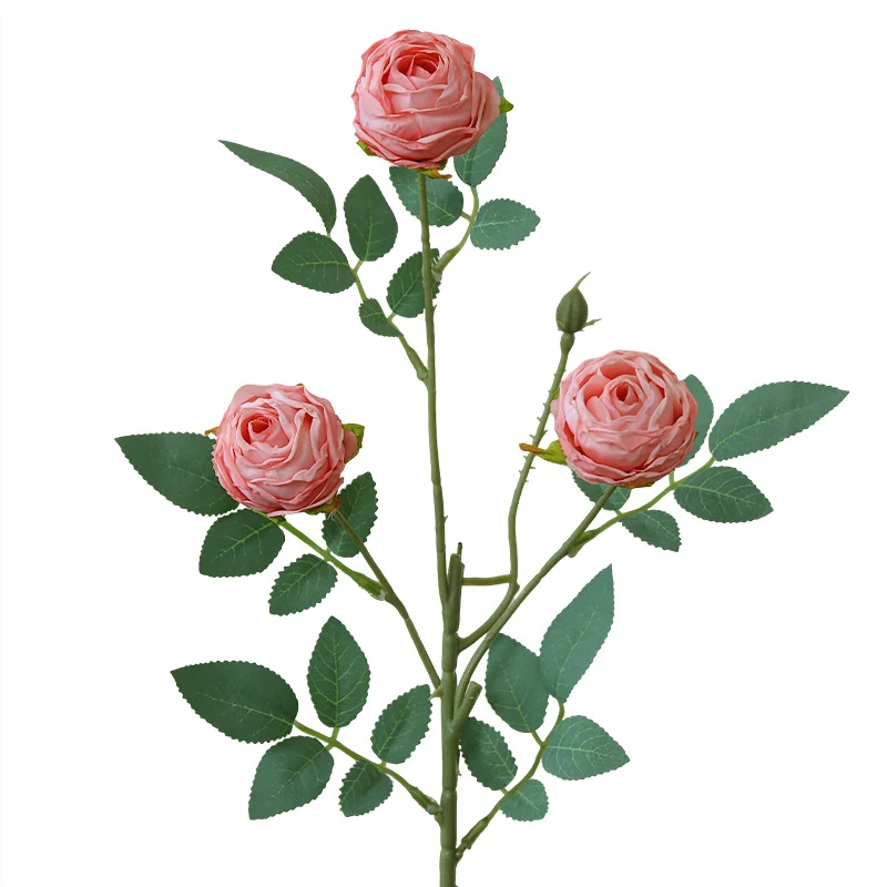 Künstliche Rose mit 3 Blüten, Einzelstiel, 57 cm, Seidenstoff, für Wohnzimmer und Tischdekoration