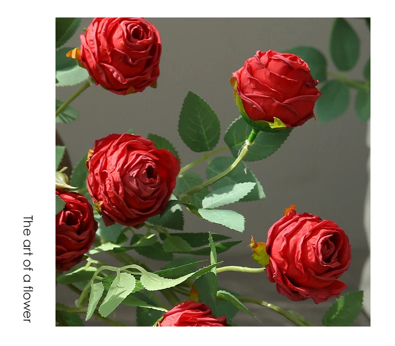 Künstliche Rose mit 3 Blüten, Einzelstiel, 57 cm, Seidenstoff, für Wohnzimmer und Tischdekoration