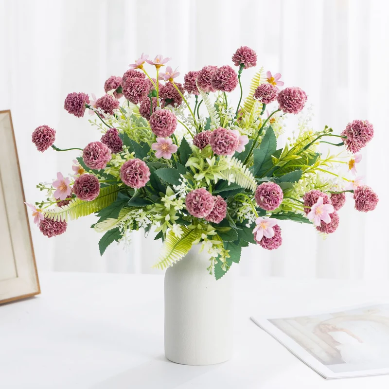 Künstliche Löwenzahn-Hortensien, 36 cm hoch, 8 Blüten, für Hochzeiten, Grabgestecke und Innendekoration, Plastik