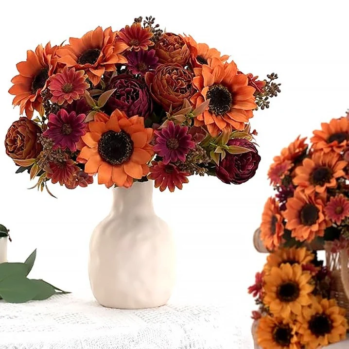 32 cm künstliche Sonnenblumen, Pfingstrosen und Gänseblümchen, Strauß mit 8 Blüten, für Haushalt und Gewerbe