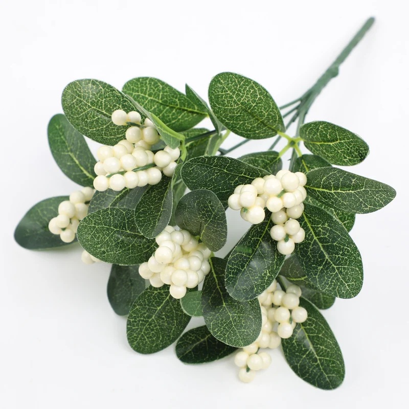 Künstliche Eukalyptusblätter mit roten Beeren, 27 cm, für Hochzeiten, Dekoration, Innenräume, Großhandel