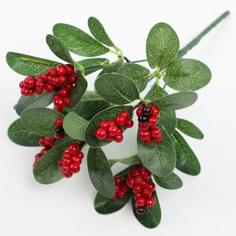 Künstliche Eukalyptusblätter mit roten Beeren, 27 cm, für Hochzeiten, Dekoration, Innenräume, Großhandel