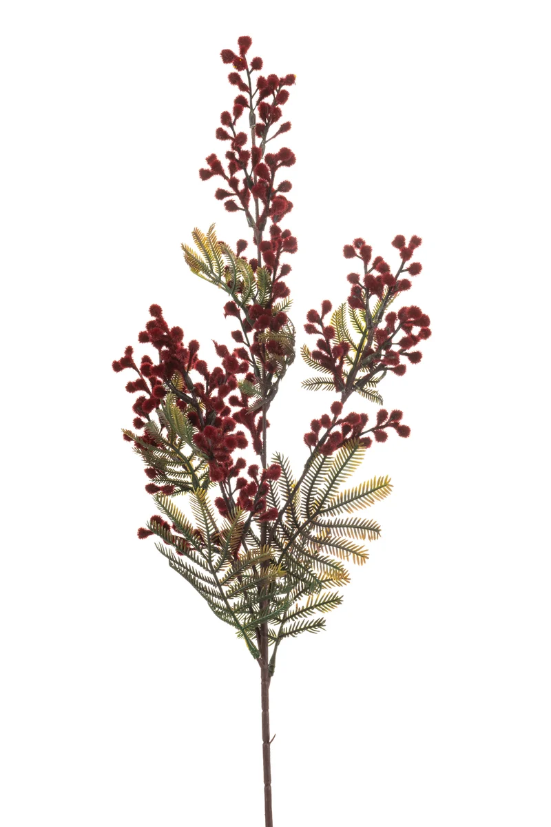Mimose künstlich 75 cm - 1 Zweig- Rot