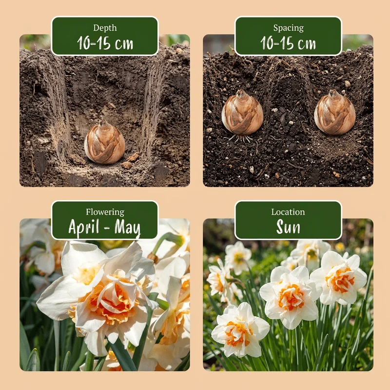 Gefüllte Narzisse Replete – Narcissus online kaufen | 20 bis 80 Blumenzwiebeln, weiß-apricot & gefüllt – Wurzelwerk Design