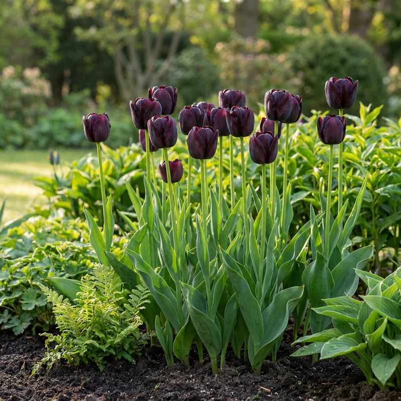 Triumph-Tulpe Dunkelviolett – Tulipa online kaufen | 24 bis 96 Blumenzwiebeln, fast schwarz & elegant – Wurzelwerk Design