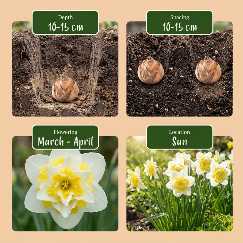 Gefüllte Narzisse Ice King – Narcissus online kaufen | 10 bis 80 Blumenzwiebeln, weiß-gelb & gefüllt – Wurzelwerk Design