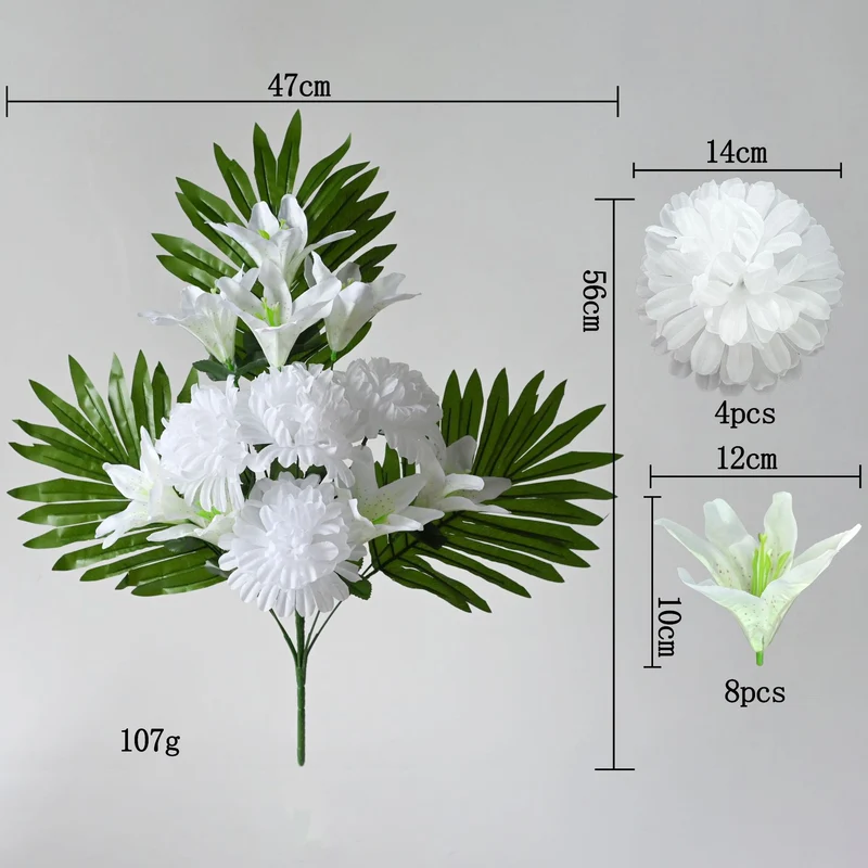 Künstlicher Blumenstrauß mit 12 Lilienblüten, 56 cm hoch, für Außendekoration und kommerzielle Räume