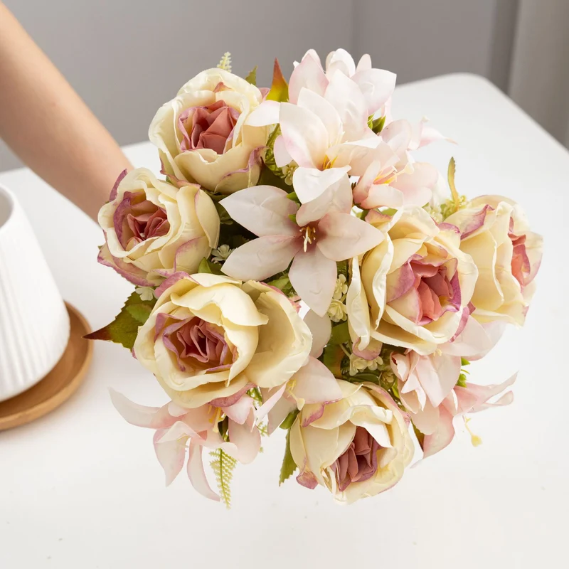 34 cm künstliche Rosenstrauß, realistisch, für Hochzeiten, Außendekoration, Wohnaccessoires