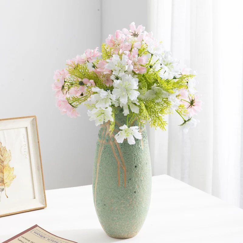 Künstlicher Kosmos-Blumenstrauß mit 10 Blüten, 37 cm, aus Seidenstoff - für Hochzeiten, Fotografie und Wohnaccessoires