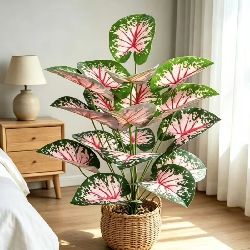 Künstliche Caladium-Pflanze in Rosa, 53 cm, für Innen- und Außendekoration, Wohnzimmer, Hochzeit, Büro