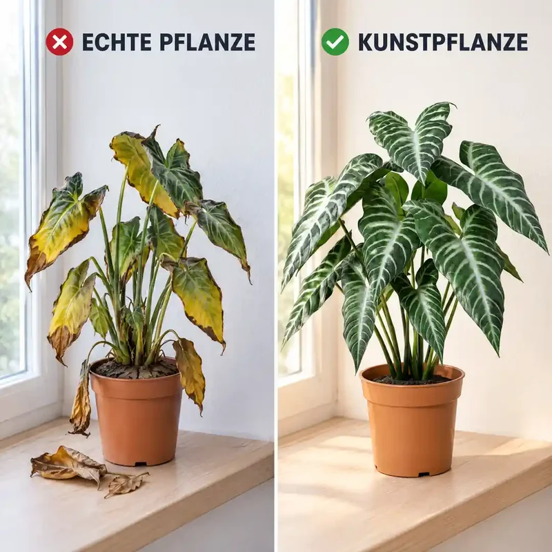 Kunstpflanze wie echt – künstliche Alocasia, 49 cm im Topf