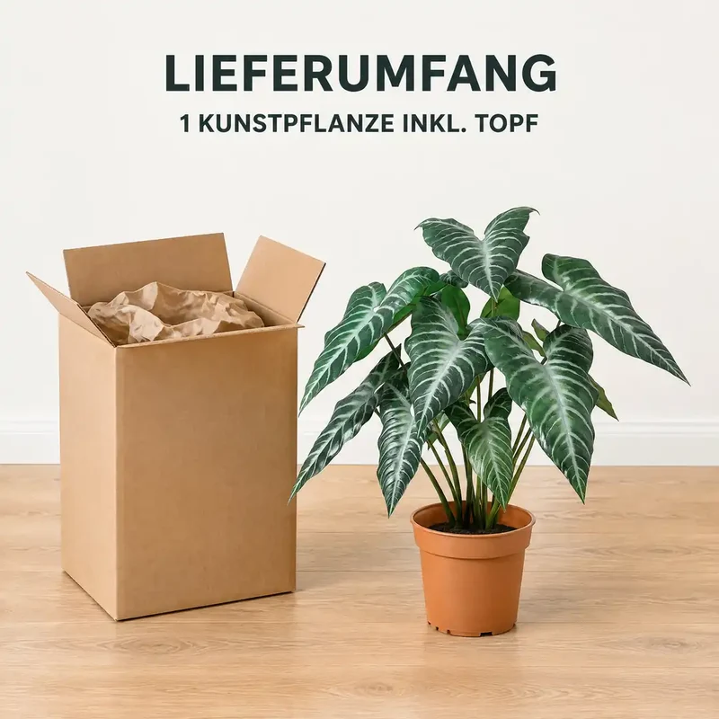 Kunstpflanze wie echt – künstliche Alocasia, 49 cm im Topf