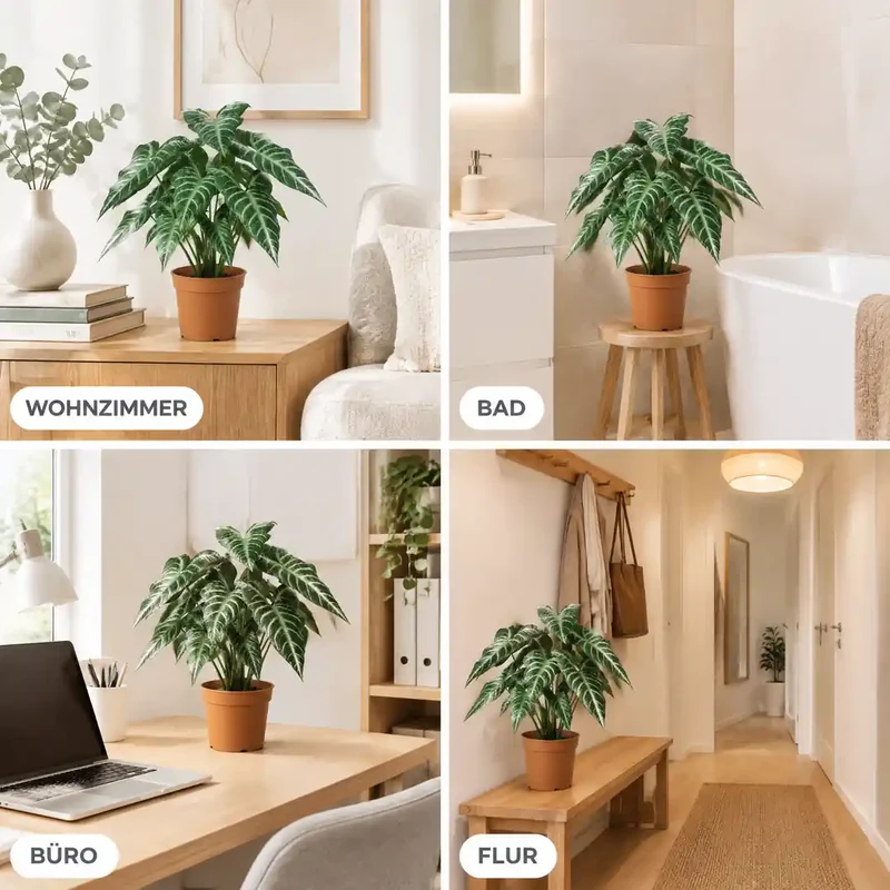 Kunstpflanze wie echt – künstliche Alocasia, 49 cm im Topf