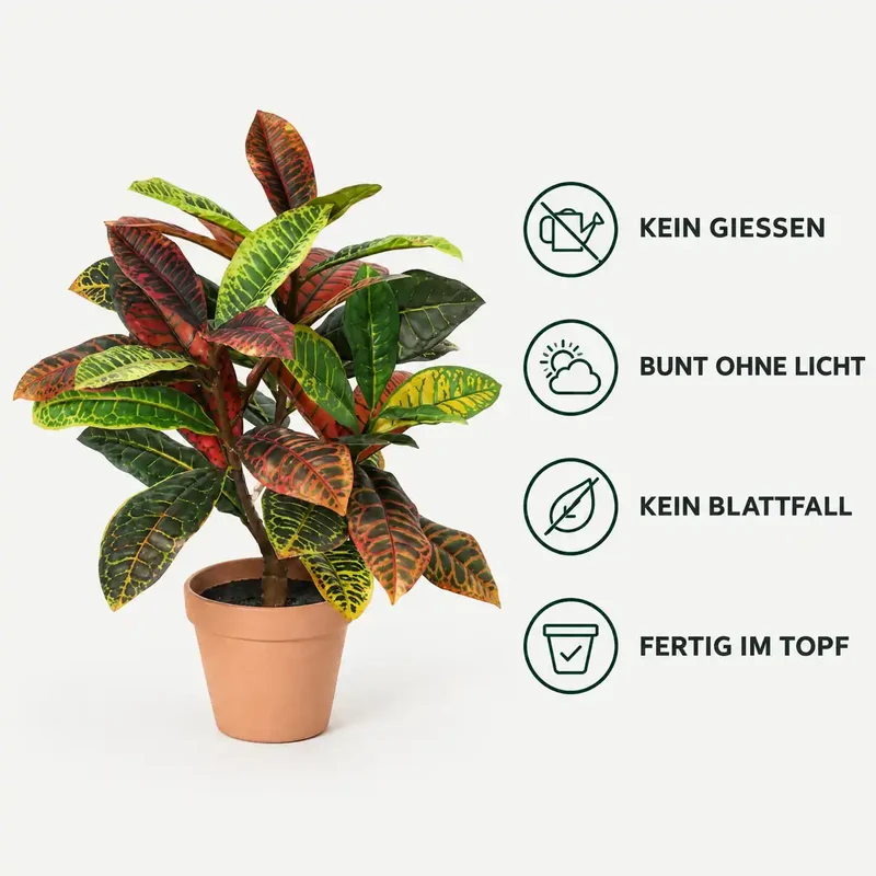 Künstliche Zimmerpflanze – bunter Kroton, 40 cm im Topf