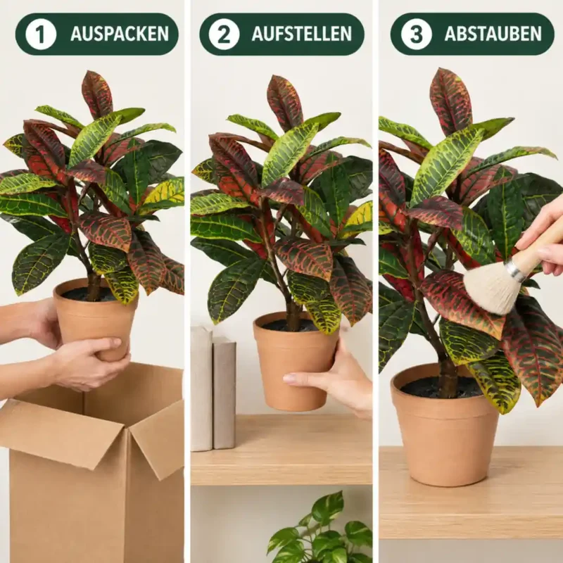 Künstliche Zimmerpflanze – bunter Kroton, 40 cm im Topf