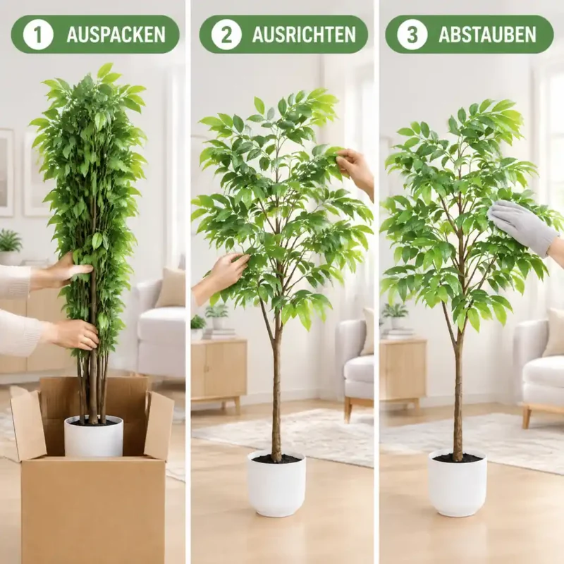 Kunstpflanze groß – tropischer Kunstbaum, 153 cm im weißen Topf
