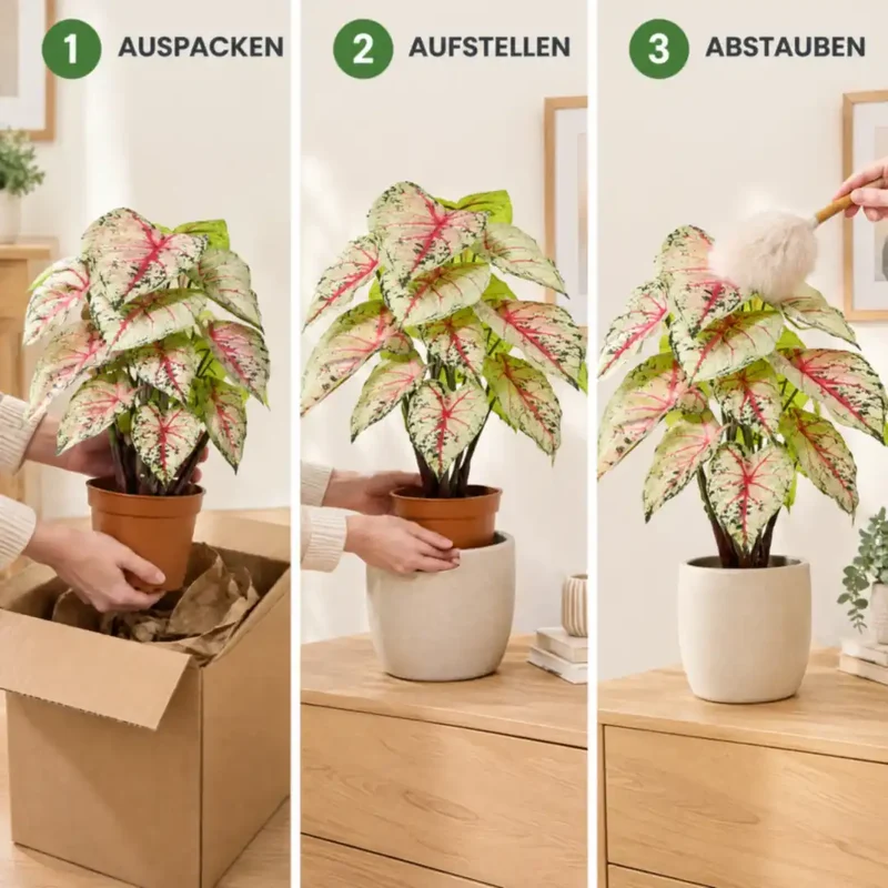 Kunstpflanze wie echt – künstliche Caladium, 57 cm im Topf