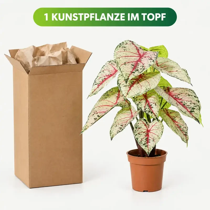 Kunstpflanze wie echt – künstliche Caladium, 57 cm im Topf