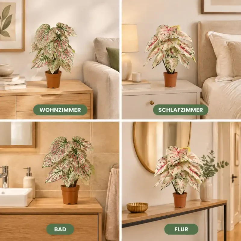 Kunstpflanze wie echt – künstliche Caladium, 57 cm im Topf