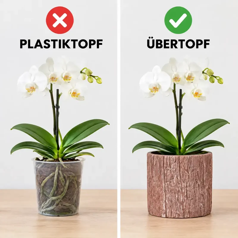 Übertopf für Orchideen – Keramik in Holzoptik mit Rindenrelief