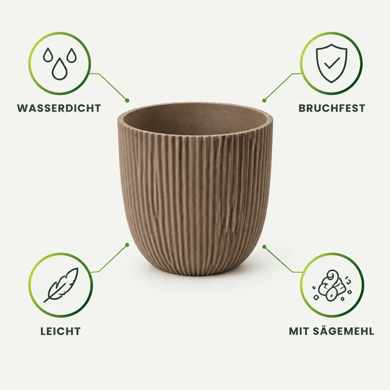 Übertopf groß – Rillen-Design in Taupe, Ø 17, 22 & 25 cm