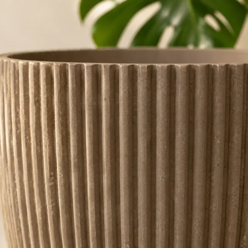 Übertopf groß – Rillen-Design in Taupe, Ø 17, 22 & 25 cm
