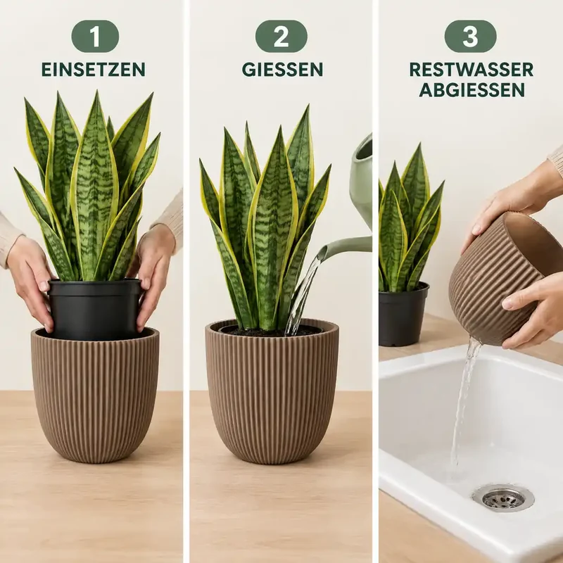 Übertopf groß – Rillen-Design in Taupe, Ø 17, 22 & 25 cm