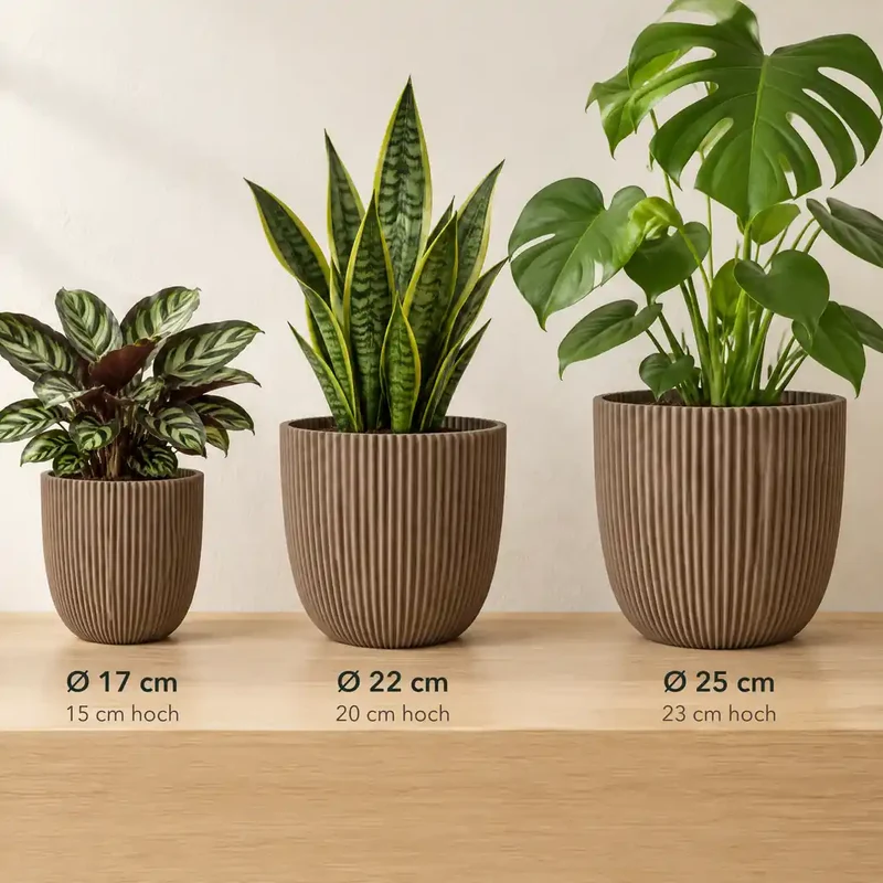 Übertopf groß – Rillen-Design in Taupe, Ø 17, 22 & 25 cm